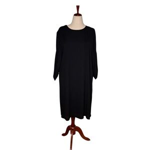 SOLIKA Midi Black 3/4 Tulip Sleeve Scoop Neck Modest Minimalist  Dress SZ L